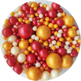 Драже зерновое "Жемчуг" красный/жемчуг/золото