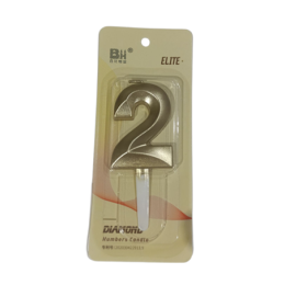 Свеча в торт "Цифра с гранью 2", золото