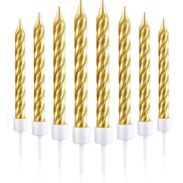 Свечи для торта прямые ребристые(спираль), золото, 8 штук