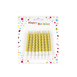 Свечи для торта прямые ребристые(спираль), золото, 8 штук