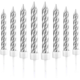 Свечи для торта прямые ребристые(спираль) серебро, 8 штук
