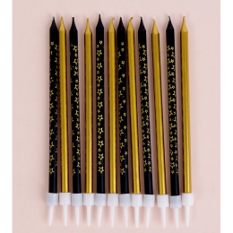 Набор свечей для торта "Звёздочки", 12 шт, золотой и черный