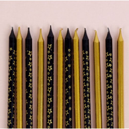 Набор свечей для торта "Звёздочки", 12 шт, золотой и черный