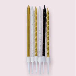 Свечи в торт "Праздничное волшебство", 6 шт, белый, черный, золотой
