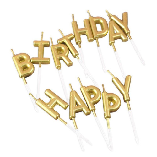 Набор свечей "Happy Birthday", буквы золотые