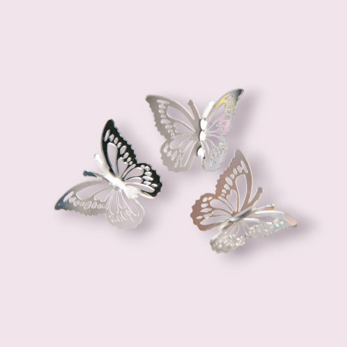 Бабочки из акрила для декора, серебряные, 3 штуки