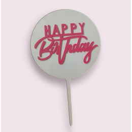 Топпер  "Happy birthday" круглый,  прозрачный с розовым