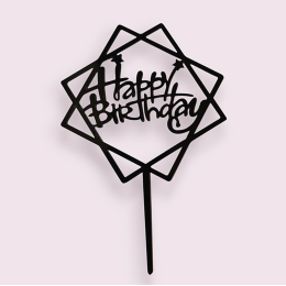 Топпер "Happy Birthday" черный в квадратной рамке