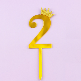 Топпер акриловый "Цифра 2" золото