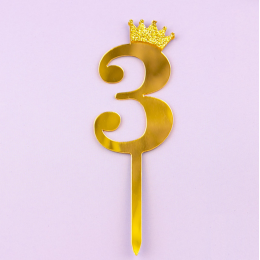 Топпер акриловый "Цифра 3" золото