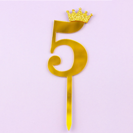 Топпер акриловый "Цифра 5" золото