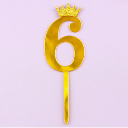 Топпер акриловый "Цифра 6" золото