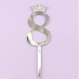 Топпер акриловый "Цифра 8" серебро