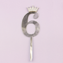 Топпер акриловый "Цифра 6" серебро