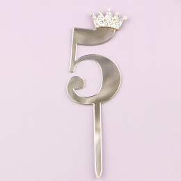 Топпер акриловый "Цифра 5" серебро