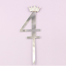 Топпер акриловый "Цифра 4" серебро