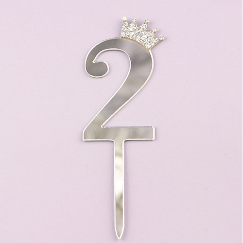 Топпер акриловый "Цифра 2" серебро