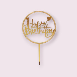 Топпер "Нарру birthday", золото со стразами