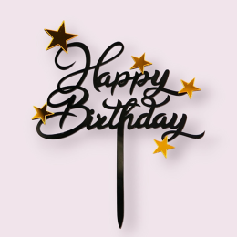 Топпер  "Happy birthday" чёрный со звёздами
