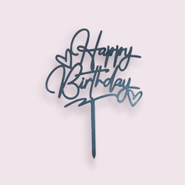 Топпер Happy Birthday, черный с сердечками