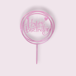 Топпер  "Нарру birthday", круглый, розовый