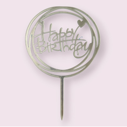 Топпер  "Нарру birthday", круглый, серебро