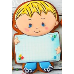 Вырубка + трафарет "МАЛЬЧИК С ТАБЛИЧКОЙ", 10 см
