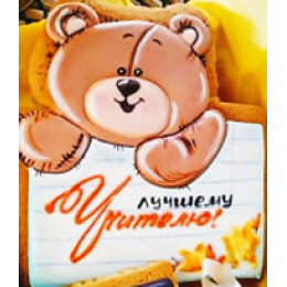 Вырубка + трафарет "МИШКА С ДОСКОЙ" , 10 х 9 см