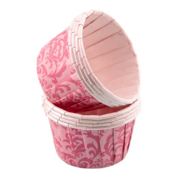 Формы бумажные для выпечки "Маффин" с ламинацией  (Розовый с узорами), 50 х 40 мм, 10 штук