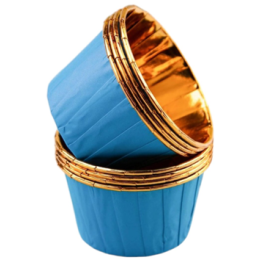 Формы бумажные для выпечки "Маффин" с ламинацией, золото-голубой металлик, 50 х 40 мм