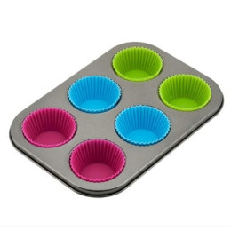Форма для выпечки кексов металлическая с вкладышами, 6 ячеек
