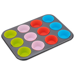 Форма для выпечки кексов металлическая с вкладышами, 12 ячеек