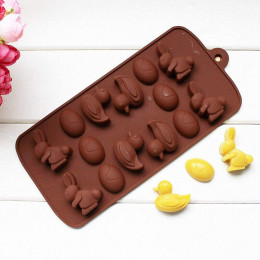 Форма силиконовая для конфет и шоколада "Зайцы, утки, яйца"
