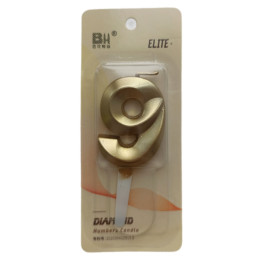 Свеча в торт "Цифра с гранью 9", золото