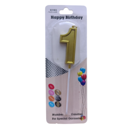 Свеча в торт на шпажке "Цифра 1", золото
