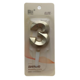 Свеча в торт "Цифра с гранью 3", золото