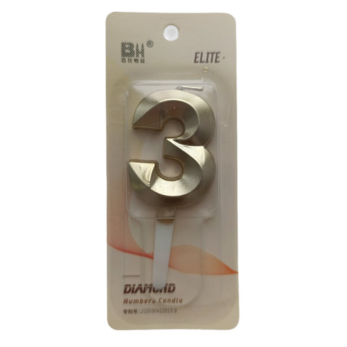 Свеча в торт "Цифра с гранью 3", золото по лучшей цене