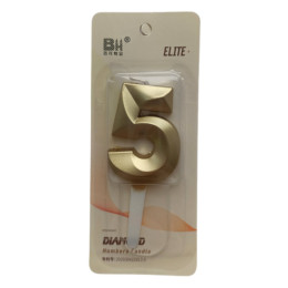 Свеча в торт "Цифра с гранью 5", золото