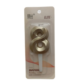 Свеча в торт "Цифра с гранью 8", золото