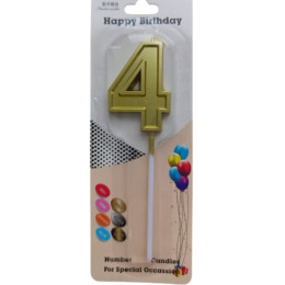 Свеча в торт на шпажке "Цифра 4", золото