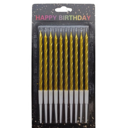 Свечи в торт витые с подставкой, 10 шт, 13 см, золото