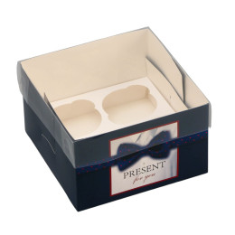 Коробка под 4 капкейка с прозрачной крышкой, "Мужской подарок", 16 × 16 × 10 см