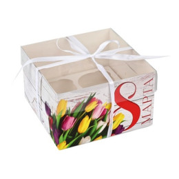 Коробка для капкейка «8 Марта», 16 × 16 × 10 см  
