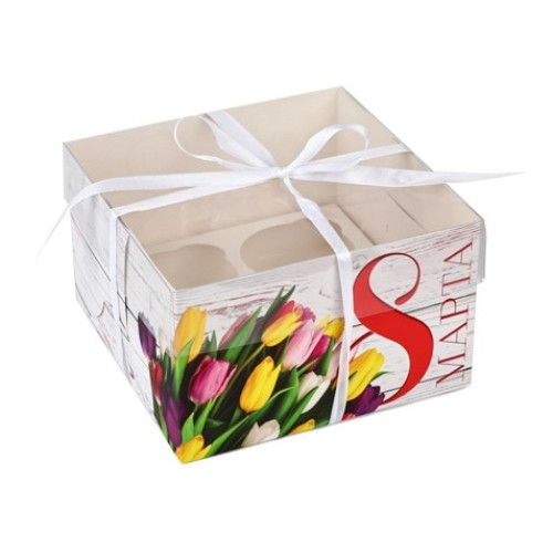 Коробка для капкейка «8 Марта», 16 × 16 × 10 см   по отличной цене