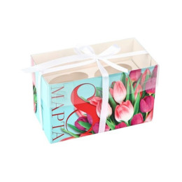 Коробка для капкейков на 2 ячейки «8 Марта», 16×8×10 см