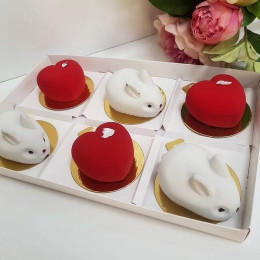 Коробка под муссовые пирожные с пластиковой крышкой, персиковый, 6 ячеек (26х17х6 см)