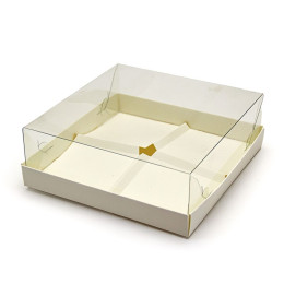 Коробка под муссовые пирожные с пластиковой крышкой, белая, 4 ячейки (18х18х6 см)