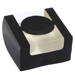 Коробка под бенто-торт с окном, черный, 14 х 14 х 8 см