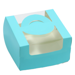 Коробка под бенто-торт с окном, голубой, 14 х 14 х 8 см