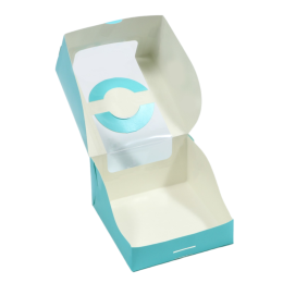 Коробка под бенто-торт с окном, голубой, 14 х 14 х 8 см